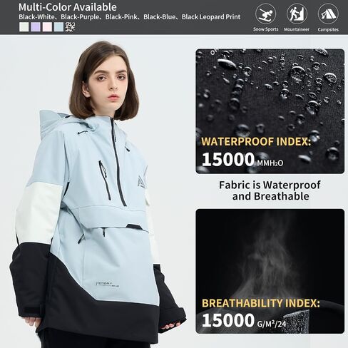 Ski Jacket Snowboard Anorak Coat Pullover Baggy Snow Hooded Insulated Hoodie Waterproof Warm for Women Men in Saudi Arabia