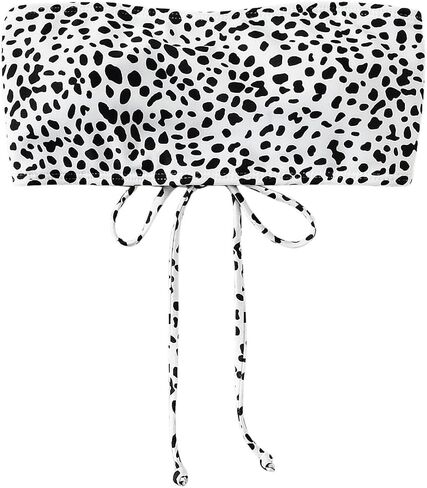 MakeMeChic Women's Lace Up Bandeau Bikini Top Printed Strapless Sleeveless Crop Tube Top Swimsuit Bathing Suit in Saudi Arabia