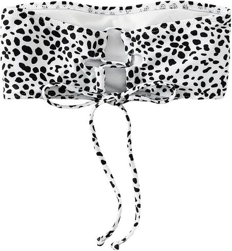 MakeMeChic Women's Lace Up Bandeau Bikini Top Printed Strapless Sleeveless Crop Tube Top Swimsuit Bathing Suit in Saudi Arabia