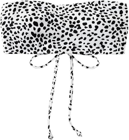 MakeMeChic Women's Lace Up Bandeau Bikini Top Printed Strapless Sleeveless Crop Tube Top Swimsuit Bathing Suit in Saudi Arabia