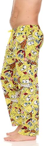 بنطلون بيجامة رجالي مطبوع بالكامل من COCO BRANDS SpongeBob مع حزام خصر مرن قابل للتعديل - ملابس نوم من الصوف الحريري in Kuwait