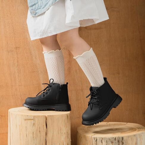 Casazoe طفل الفتيات الفتيان أحذية الأطفال الصغار الكلاسيكية المشي لمسافات طويلة الأحذية الجانب سستة عارضة المشي أحذية العمل عالية أعلى الدانتيل يصل القتالية حذاء من الجلد in Kuwait