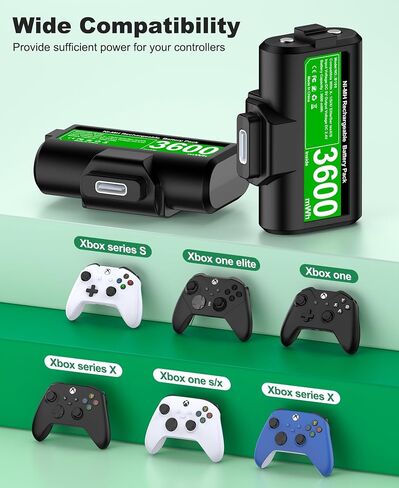 Rechargeable Xbox Controller Batteries Pack for Xbox One / Xbox Series X|S with 4 Covers and USB C Charging Cable, 2x3600mWh Xbox One Controller Battery Play and Charger kit for Xbox One S/X/Elite1 in Saudi Arabia