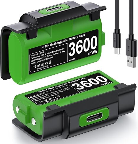 Rechargeable Xbox Controller Batteries Pack for Xbox One / Xbox Series X|S with 4 Covers and USB C Charging Cable, 2x3600mWh Xbox One Controller Battery Play and Charger kit for Xbox One S/X/Elite1 in Saudi Arabia