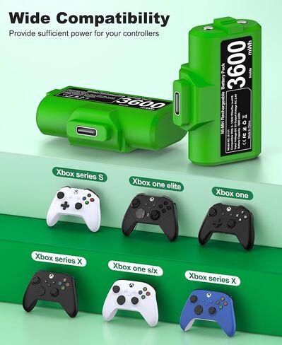 Rechargeable Xbox Controller Batteries Pack for Xbox One / Xbox Series X|S with 4 Covers and USB C Charging Cable, 2x3600mWh Xbox One Controller Battery Play and Charger kit for Xbox One S/X/Elite1 in Saudi Arabia