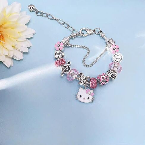 Cute Bracelets, Adjustable Stainless Steel Composite Bracelet Bangles, Classic Cartoon Design Jewelry, Gift for Her (Pink) in Saudi Arabia