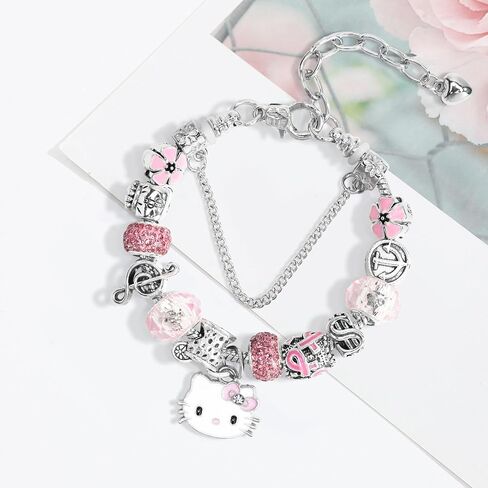 Cute Bracelets, Adjustable Stainless Steel Composite Bracelet Bangles, Classic Cartoon Design Jewelry, Gift for Her (Pink) in Saudi Arabia