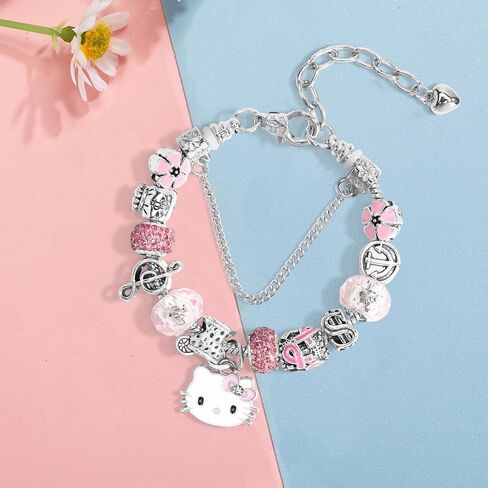 Cute Bracelets, Adjustable Stainless Steel Composite Bracelet Bangles, Classic Cartoon Design Jewelry, Gift for Her (Pink) in Saudi Arabia