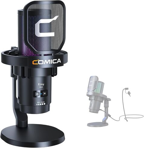 ميكروفون ألعاب Comica Ejoy Uni(A) USB مع خاصية إلغاء الضوضاء، وأضواء RGB، والمراقبة، والكتم، وميكروفون بث للكمبيوتر، والكمبيوتر الشخصي، وPS5، وPS4، والهاتف، والبث، والبودكاست، ويوتيوب (ذراع الرافعة) in Kuwait