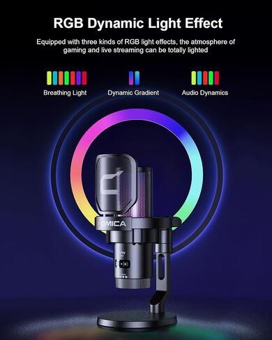 ميكروفون ألعاب Comica Ejoy Uni(A) USB مع خاصية إلغاء الضوضاء، وأضواء RGB، والمراقبة، والكتم، وميكروفون بث للكمبيوتر، والكمبيوتر الشخصي، وPS5، وPS4، والهاتف، والبث، والبودكاست، ويوتيوب (ذراع الرافعة) in Kuwait