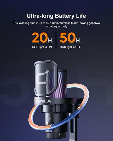 ميكروفون ألعاب Comica Ejoy Uni(A) USB مع خاصية إلغاء الضوضاء، وأضواء RGB، والمراقبة، والكتم، وميكروفون بث للكمبيوتر، والكمبيوتر الشخصي، وPS5، وPS4، والهاتف، والبث، والبودكاست، ويوتيوب (ذراع الرافعة) in Kuwait