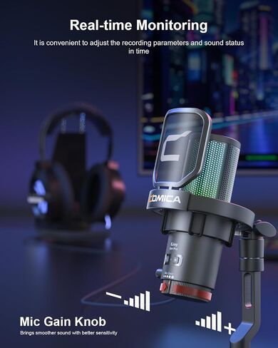 ميكروفون ألعاب Comica Ejoy Uni(A) USB مع خاصية إلغاء الضوضاء، وأضواء RGB، والمراقبة، والكتم، وميكروفون بث للكمبيوتر، والكمبيوتر الشخصي، وPS5، وPS4، والهاتف، والبث، والبودكاست، ويوتيوب (ذراع الرافعة) in Kuwait