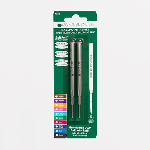Monteverde USA Ballpoint Refill to Fit Montblanc Ballpoint Pens - Medium Point, Soft Roll, Black (2 Pack) (M132BK) in Saudi Arabia