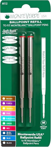 Monteverde USA Ballpoint Refill to Fit Montblanc Ballpoint Pens - Medium Point, Soft Roll, Black (2 Pack) (M132BK) in Kuwait