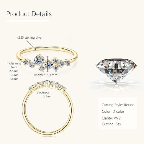 D VVS1 Moissanite Rings for Women, Stackable Dainty Ring, Solid 925 Sterling Silver Plated 18k White Gold Wedding Ring in Saudi Arabia