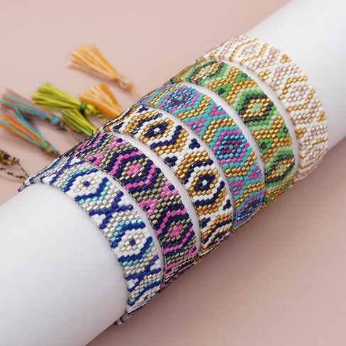 Handmade Seed Bead Friendship Wristband Wrap Bracelets for Women Charm Adjustable Evil Eye Beaded Rope Braided Boho Multicolor Bracelet Fashion Jewelry Gift in Kuwait