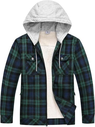 TBMPOY Men's Flannel Jacket Fleece Lined Plaid Sherpa Full Zip Winter Hoodie Warm Coat Long Sleeve Casual Zipper Pockets in Kuwait