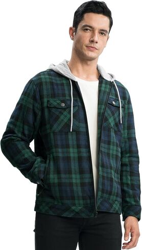 TBMPOY Men's Flannel Jacket Fleece Lined Plaid Sherpa Full Zip Winter Hoodie Warm Coat Long Sleeve Casual Zipper Pockets in Kuwait