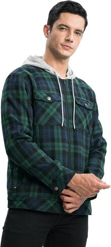 TBMPOY Men's Flannel Jacket Fleece Lined Plaid Sherpa Full Zip Winter Hoodie Warm Coat Long Sleeve Casual Zipper Pockets in Kuwait