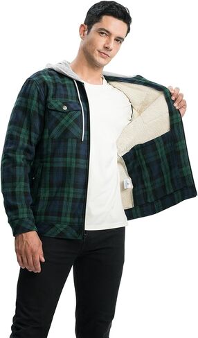 TBMPOY Men's Flannel Jacket Fleece Lined Plaid Sherpa Full Zip Winter Hoodie Warm Coat Long Sleeve Casual Zipper Pockets in Kuwait