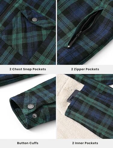 TBMPOY Men's Flannel Jacket Fleece Lined Plaid Sherpa Full Zip Winter Hoodie Warm Coat Long Sleeve Casual Zipper Pockets in Kuwait