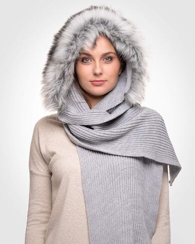Futrzane Classic Hooded Scarf - Faux Fur Hooded Scarves for Women - Cowl & Hat in Kuwait