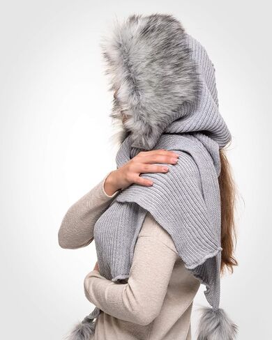 Futrzane Classic Hooded Scarf - Faux Fur Hooded Scarves for Women - Cowl & Hat in Kuwait