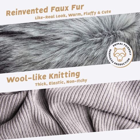 Futrzane Classic Hooded Scarf - Faux Fur Hooded Scarves for Women - Cowl & Hat in Kuwait