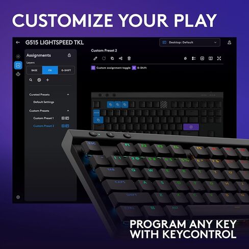 Logitech G515 TKL Wired Low Profile Gaming Keyboard, Fully Customizable RGB, Double-Shot PBT Keycaps, Tactile/Brown Switches - Black in Saudi Arabia