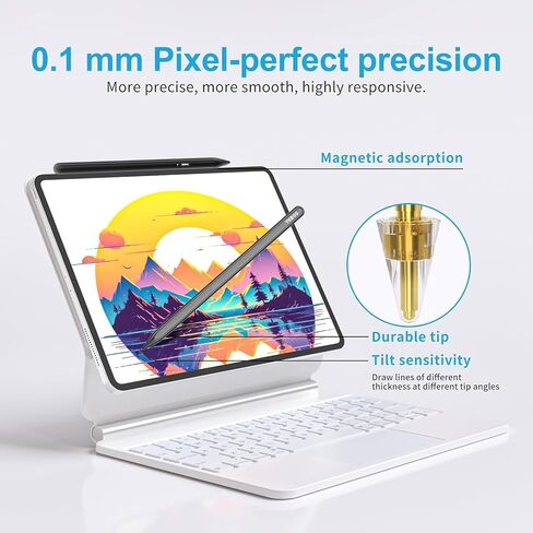 قلم ستايلس لجهاز iPad، قلم iPad لشحن 10 دقائق، عمر بطارية 20 ساعة قلم Apple iPad، قلم Apple الجيل الأول/الثاني، iPencil 9th&10، رفض راحة اليد، حساسية الإمالة، لجهاز iPad 2018-2023 (أسود) in Kuwait