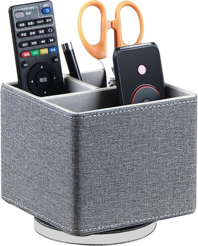 YAPISHI Remote Control Holder, 360° Swivel TV Remote Holder for Table, PU Leather Remotes Caddy, Nightstand Organizer for Media Controllers/Makeup/Office Supplies, Bedside Decorations for Living Room in Kuwait