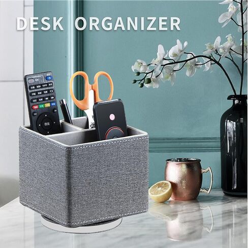 YAPISHI Remote Control Holder, 360° Swivel TV Remote Holder for Table, PU Leather Remotes Caddy, Nightstand Organizer for Media Controllers/Makeup/Office Supplies, Bedside Decorations for Living Room in Kuwait