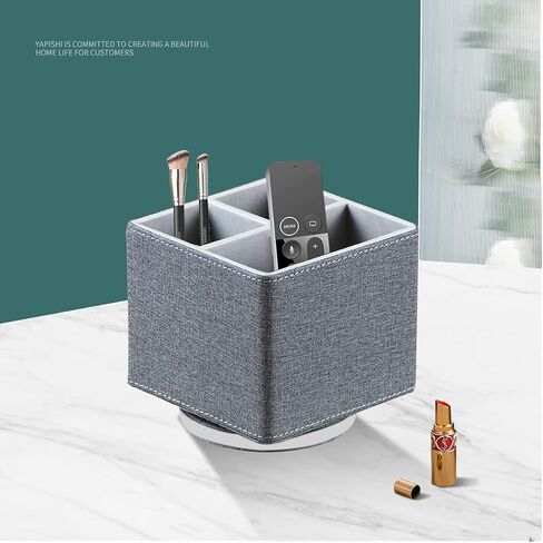 YAPISHI Remote Control Holder, 360° Swivel TV Remote Holder for Table, PU Leather Remotes Caddy, Nightstand Organizer for Media Controllers/Makeup/Office Supplies, Bedside Decorations for Living Room in Kuwait