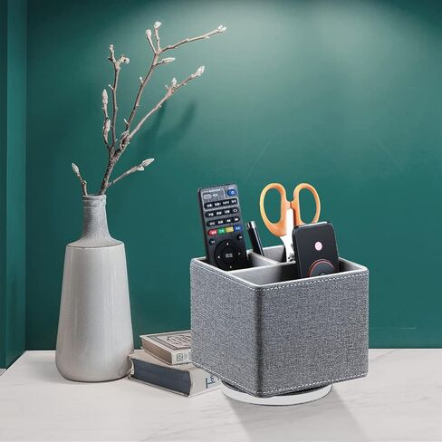 YAPISHI Remote Control Holder, 360° Swivel TV Remote Holder for Table, PU Leather Remotes Caddy, Nightstand Organizer for Media Controllers/Makeup/Office Supplies, Bedside Decorations for Living Room in Kuwait
