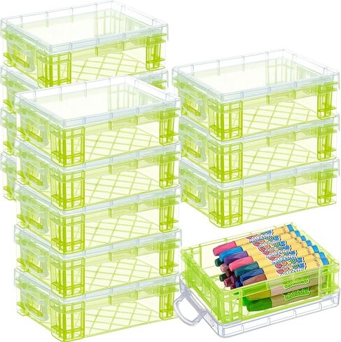 Suzile 12 Pcs Plastic Clear Crayon Box with Lids Stackable Crayon Organizer Storage Holder Container Bulk Hard Pencil Case for School Classroom Office Supplies Pen Pencil Art Crafts(Yellow) in Saudi Arabia