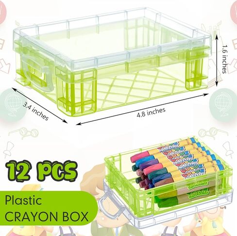 Suzile 12 Pcs Plastic Clear Crayon Box with Lids Stackable Crayon Organizer Storage Holder Container Bulk Hard Pencil Case for School Classroom Office Supplies Pen Pencil Art Crafts(Yellow) in Saudi Arabia