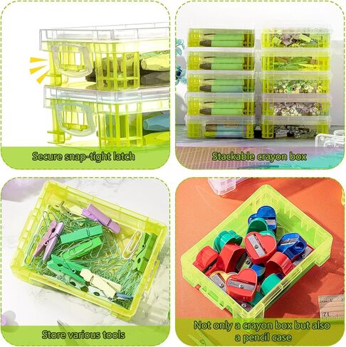 Suzile 12 Pcs Plastic Clear Crayon Box with Lids Stackable Crayon Organizer Storage Holder Container Bulk Hard Pencil Case for School Classroom Office Supplies Pen Pencil Art Crafts(Yellow) in Saudi Arabia