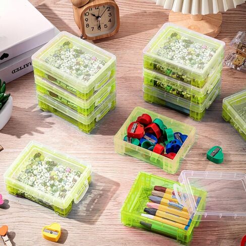 Suzile 12 Pcs Plastic Clear Crayon Box with Lids Stackable Crayon Organizer Storage Holder Container Bulk Hard Pencil Case for School Classroom Office Supplies Pen Pencil Art Crafts(Yellow) in Saudi Arabia