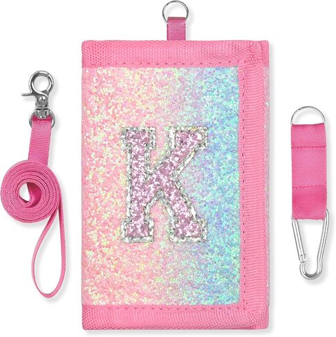 Girls Wallet for Kids, Little Girl Glitter Trifold Wallet with Hook&Loop, Kids Initial Wallets Purse with Coin Pocket, Teen Girl Wallet for Ages 3-14 Christmas Birthday Gifts (Rainbow, B) in Kuwait