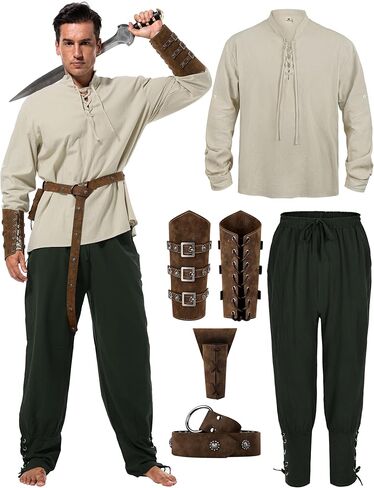 Halloween Renaissance Costume Men, Medieval Costume Men Renaissance Outfit Viking Costume Renaissance Accessories in Kuwait