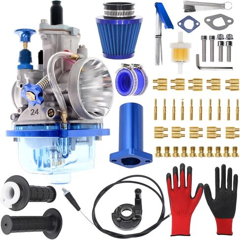 مكربن ​​PWK 24 مم 40 قطعة مكربن ​​رئيسي لمشعب السحب النفاث لمحرك Predator 212cc 196cc Coleman CT200U GX160 6.5HP MB200 KT196 Go Kart Mini Bike BT200X محرك أجزاء الأداء (أزرق) in Kuwait