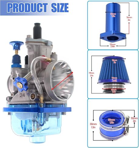 مكربن ​​PWK 24 مم 40 قطعة مكربن ​​رئيسي لمشعب السحب النفاث لمحرك Predator 212cc 196cc Coleman CT200U GX160 6.5HP MB200 KT196 Go Kart Mini Bike BT200X محرك أجزاء الأداء (أزرق) in Kuwait