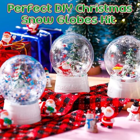 Soaoo 10 Sets Christmas Snow Globe Making Kit, Include 10 DIY Snow Globe Glue Gun with Glue Stick 12 Resin Christmas Ornaments 10 Christmas Trees 10 Fake Snow 2 Snow Glitter for in Kuwait