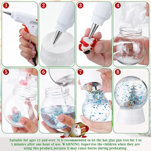Soaoo 10 Sets Christmas Snow Globe Making Kit, Include 10 DIY Snow Globe Glue Gun with Glue Stick 12 Resin Christmas Ornaments 10 Christmas Trees 10 Fake Snow 2 Snow Glitter for in Kuwait