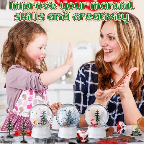 Soaoo 10 Sets Christmas Snow Globe Making Kit, Include 10 DIY Snow Globe Glue Gun with Glue Stick 12 Resin Christmas Ornaments 10 Christmas Trees 10 Fake Snow 2 Snow Glitter for in Kuwait