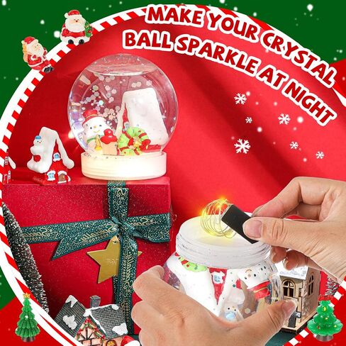Qunclay عيد الميلاد LED البلاستيك الشفاف كرات الثلج عدة شجرة عيد الميلاد سانتا كلوز ثلج هدية عيد الميلاد الترتر مع مسدس الغراء للعائلة DIY مضاءة كرات الثلج الحرف اليدوية صنع عيد الميلاد ديكور المنزل in Saudi Arabia