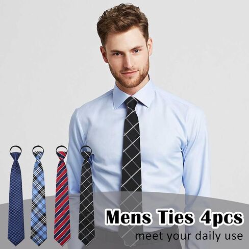 Mens Ties Pre Tied Ties for Men, Adjustable Mens Zipper Tie 4pcs Mens Neckties for Business Wedding Casual in Saudi Arabia