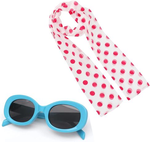 2PCS Women's Scarf Pink Dot and Retro Blue Glasses Halloween Party Props Accessories Costume in Kuwait