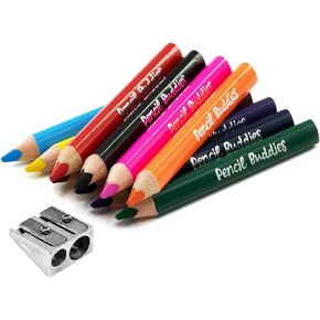 Short Fat Colored Pencils for Kids - 10 Triangle Jumbo Color Pencils for Ages 2-6, Preschool, Toddlers & Beginners, Color Pencils for Kids - Pre Sharpened Toddler Coloring Pencils Set With Sharpener
