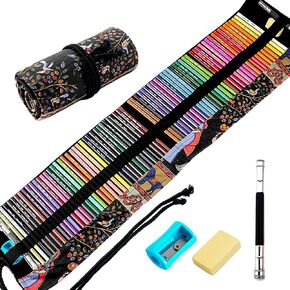 50 Colored Pencils Set with Roll Up Canvas Case for Adult Coloring Books, Drawing, Sketching, Pretty Gift for Adults&Kids